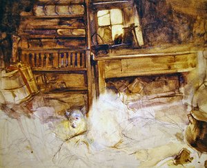 Highland kulübesinde bir terrier (kağıt üzerine kalem ve sulu boya) by John Frederick Lewis
