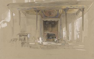 Ulucami Ulu Cami Ana Girişi Bursa, Türkiye, c.1840 (dokuma kağıt üzerine grafit üzeri klozet ve gövde rengi) by John Frederick Lewis