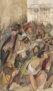 Don Carlos Bildirisi için Çalışma, c.1834-28 (tebeşir üzerine beyaz ve gövde rengi ve kağıt üzerine kurşun kalem) by John Frederick Lewis