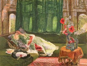 The Siesta, c.1876 (grafit üzerine tuvalet ve guaj boyası) by John Frederick Lewis