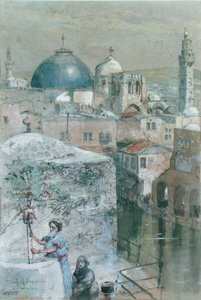 Sabah Işığında Hizkiya Havuzu, c.1902 (kağıt üzerine suluboya) by John Fulleylove