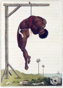 Bir siyahi, Kaburgalar tarafından bir Gallows barına diri diri asıldı. 1796.
