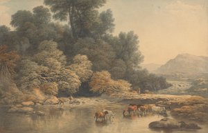 Nehir ve Sığırlarla Dağlık Manzara by John Glover