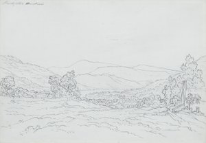 Llantysilio Dağı, Galler (kağıt üzerine kurşun kalem, tükenmez kalem ve mürekkep) by John Glover