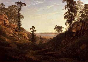 Derwent Nehri ve Hobart Kasabası, Tazmanya (tuval üzerine yağlı boya) by John Glover