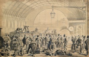 Kings Cross Station'da Noel Arifesi, 1870-90 dolayları (kağıt üzerine kalem ve yıkama) by John Gordon Thomson