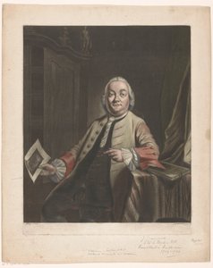 Elinde Gerrit Hagedooren'in evinin yağmalanmasının baskısı olan Simon Fokke'nin portresi, 1751