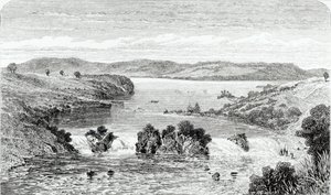 Ripon Şelalesi - Victoria N'yanza'dan akan Nil, 1863'te yayınlanan Speke'nin 'Journal of the Discovery of the Source of the Nil'den. by John Hanning Speke
