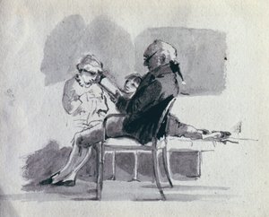 Çocuklarına Okuyan Bir Baba (kağıt üzerinde kalem ve mürekkep yıkama) by John Harden