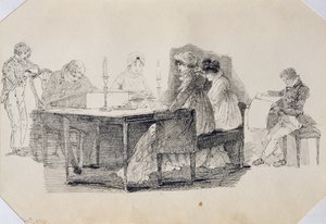 Evde Bir Akşam, 1804 (kağıt üzerine kalem ve mürekkep) by John Harden