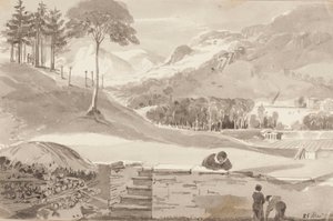 Brathay sahası, Lake District, Cumbria, 1819 (kağıt üzerinde wc) by John Harden