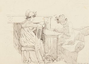 Şöminenin yanında (kağıt üzerine kalem ve mürekkep) by John Harden