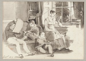 Jessy ve üç çocuk, 1815 (kağıt üzerinde wc) by John Harden