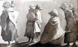 Çocuklarını Taşıyan Anneler (kağıt üzerine kalem ve mürekkep yıkama) by John Harden