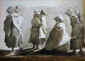 Köylü Kadınları ve Çocukları (kağıt üzerine kalem ve mürekkep yıkama) by John Harden