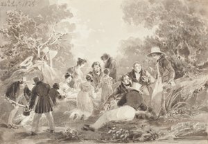 Göl kenarında piknik, 1825 (kağıt üzerinde wc) by John Harden