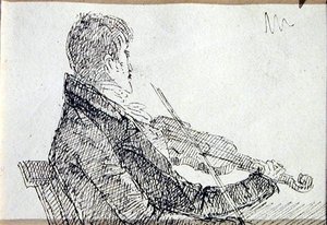 Keman Çalmak (kağıt üzerine kalem ve mürekkep) by John Harden