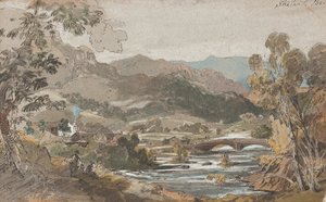 Skelwith Köprüsü, 1812 (kağıt üzerinde wc) by John Harden