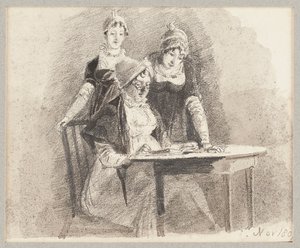 Üçü bir masada, bir oturma, 1807 (kalem ve kağıt üzerinde yıkama) by John Harden