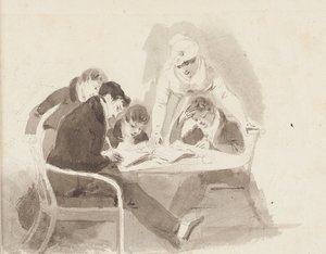 Ödev yapan iki erkek, 1811 (kağıt üzerinde wc) by John Harden