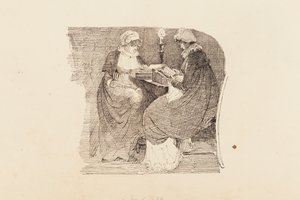 Lamba ışığında okuyan iki kadın, 1804 (kağıt üzerinde kalem ve mürekkep) by John Harden