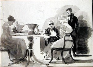 Bonnet Yapan Kadınlar (kağıt üzerine kalem ve mürekkep yıkama) by John Harden