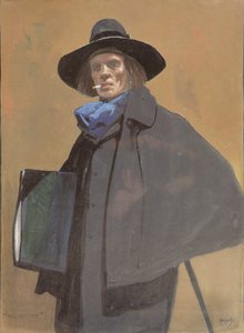 Sanatçının Portresi, c.1910 (kağıt üzerine sulu boya) by John Hassall