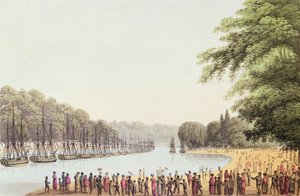 Matthew Dubourg (fl.1813-20) 1814 tarafından oyulmuş Serpantin Nehri üzerindeki Filo
