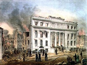 New York Tüccar Borsası Harabeleri, Nathaniel Currier (1813-88) pub tarafından oyulmuş. J. Disturnell ve sanatçı tarafından by John Henry (after) Bufford