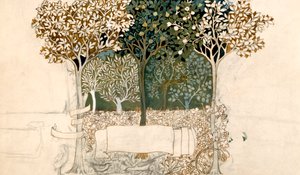 Trees in an orchard, tapestry design for Morris and Co. (pen, ink und wc on paper)