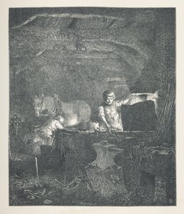 Plaka 13. Bir demirci.  Doğa Resimleri. J. H. Dell tarafından ahşap üzerine çizilmiş ve R. Paterson tarafından oyulmuş otuz orijinal illüstrasyon serisi.  John Henry Dell by John Henry Dell