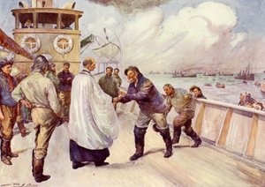 İbadet için bir araya gelen Kuzey Denizi balıkçı filosunun balıkçıları (renkli taş) by John Henry Frederick (after) Bacon