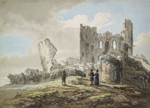 Caerphilly Kalesi (kağıt üzerine suluboya, mürekkepli kalem ve kurşun kalem)