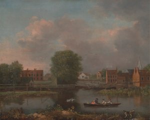 Bir Nehir Manzarası, muhtemelen Rochester Köprüsü'nün Batı Yakasından Bir Görünüm by John Inigo Richards RA