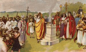 Büyük Konstantin ilk Hıristiyanlar gelirken bir kurban sunarken, York, 306 (chromolitho) by John Jellicoe