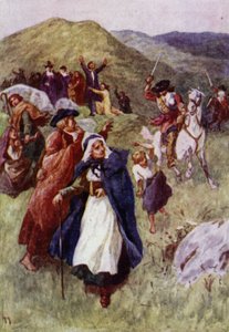 İskoç tepelerinde ibadet etmek için buluşan insanları uzaklaştıran askerler (renkli taş) by John Jellicoe