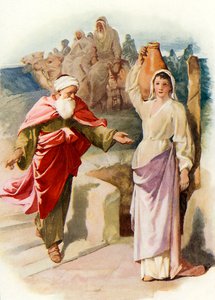 Rebekah and Eliezer at the well by John Lawson