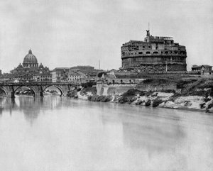 San Angelo kalesi ve Tiber nehri üzerindeki köprü, arka planda: Roma