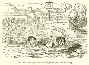 Claelia ve Yoldaşları Etrüsk Kampından Kaçarken by John Leech