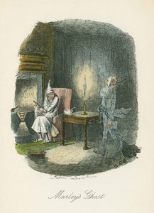 Marley'in hayaleti Scrooge'a görünüyor. Charles Dickens A Christmas Carol, Londra 1843-1844 için John Leech'in (1817-64) çizimi.