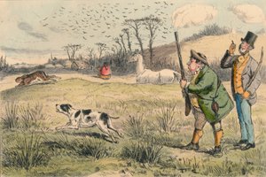 Bay Jogglebury Crowdey, köpeği ve silahı, c1860s. by John Leech