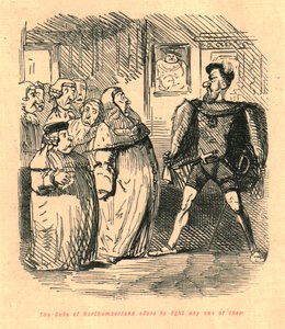 Northumberland Dükü onlardan herhangi biriyle savaşmayı teklif ediyor, 1897. by John Leech