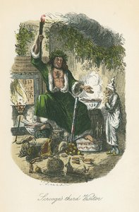 Scrooge'a görünen Noel Hediyesinin Hayaleti. Charles Dickens A Christmas Carol, Londra 1843-1834 için John Leech'in (1817-64) çizimi.