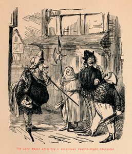 Lord Mayor şüpheli bir Onikinci Gece Karakterini tutuklarken, c1860, c1860 by John Leech