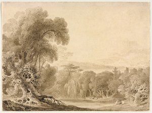Ormanlık Bir Peyzajda Bir Gölün Yanında Oturan Figürler, 1820. by John Martin