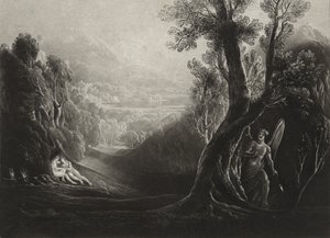 Şeytan Tefekkür ve Havva Cennette, c.1827 (mezzotint) by John Martin