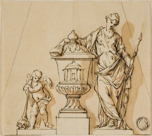 Kader, Putto ve Urn ile Bir Cenaze Anıtı için Tasarım by John Michael Rysbrack