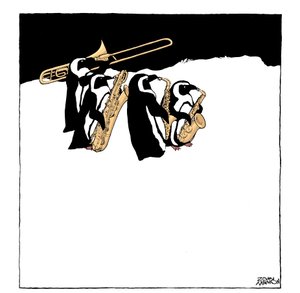 Penguen grubu - trombon ve saksafon gibi üflemeli çalgılar çalan bir grup penguenin karikatürü