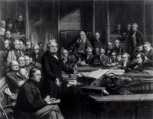 The House of Commons in 1860: Lord Palmerston Addressing the House during the Debate on the Treaty with France, engraved by Falkner, 1863   (see also 42219 and 107821) by John Phillip