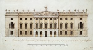 Wentworth Kalesi, güney cephesi için tasarım, c.1760 (kağıt üzerine kalem ve mürekkep ve suluboya) by John Platt